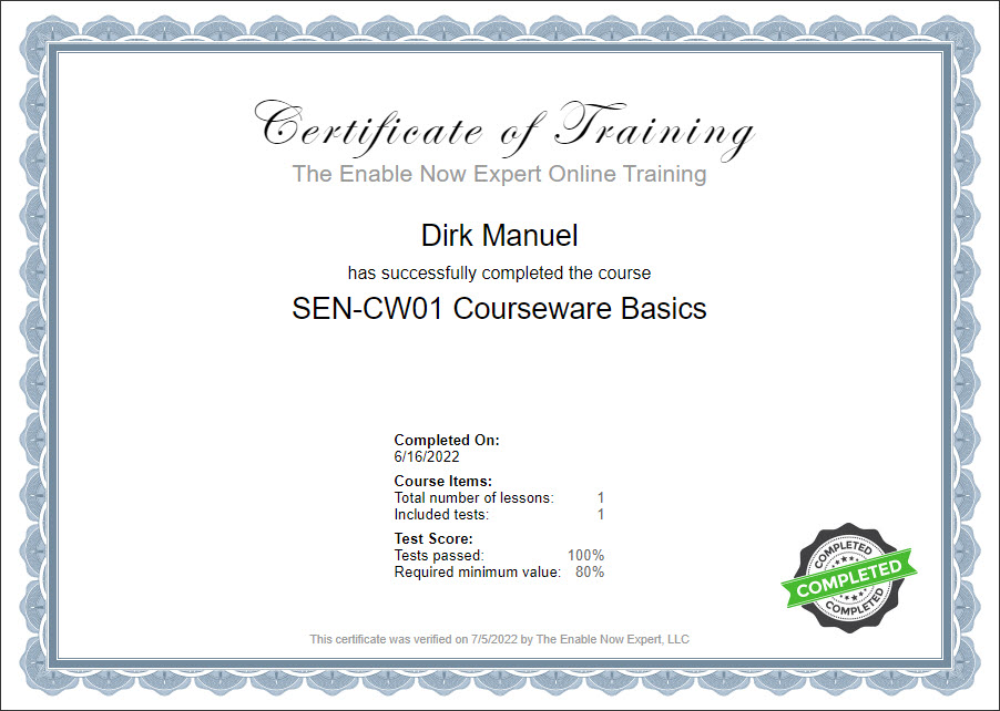 ENE Certificate of Training